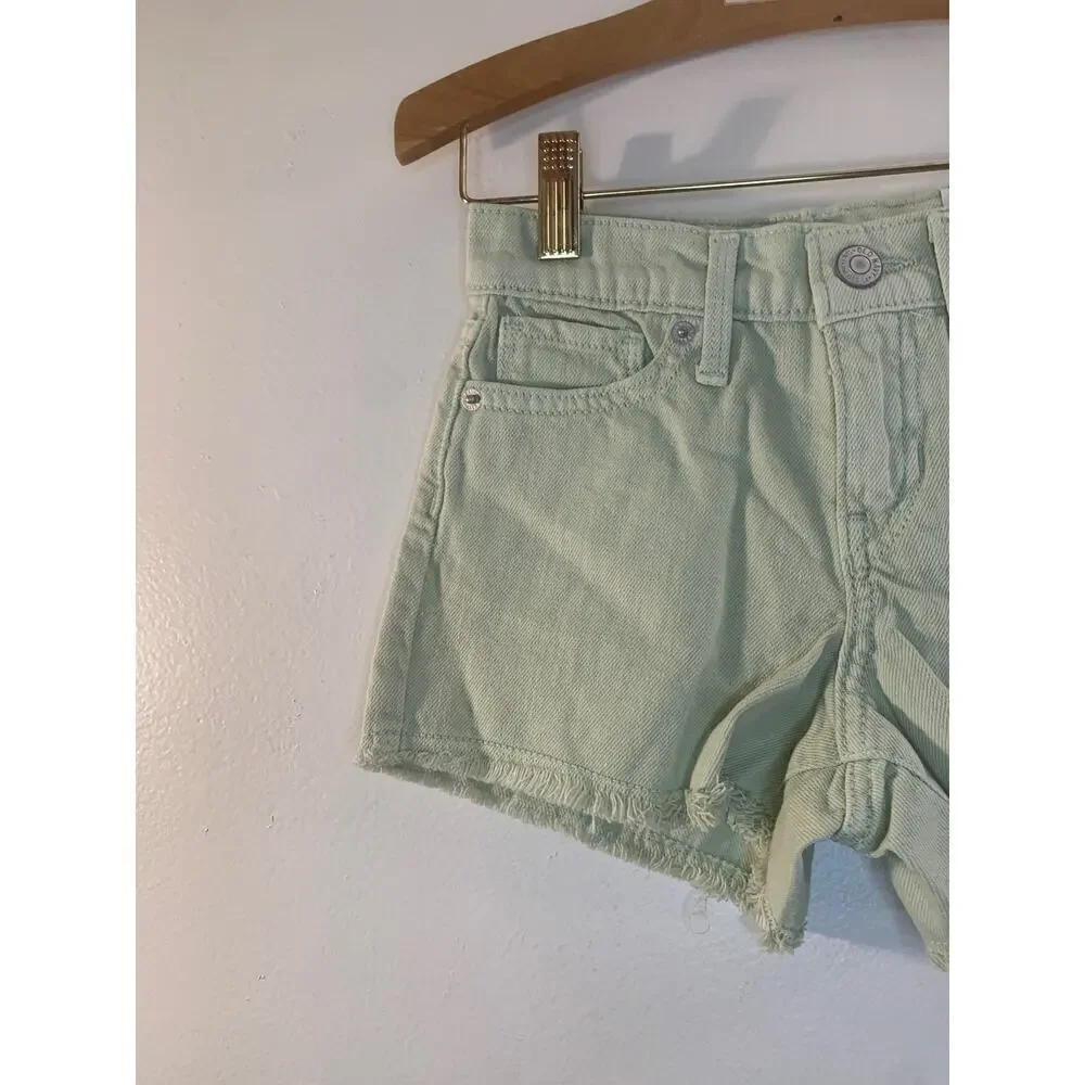 OLD NAVY Girl’s Light Green High Rise Adj Waist Cut Off Jean Shorts / Size: 6